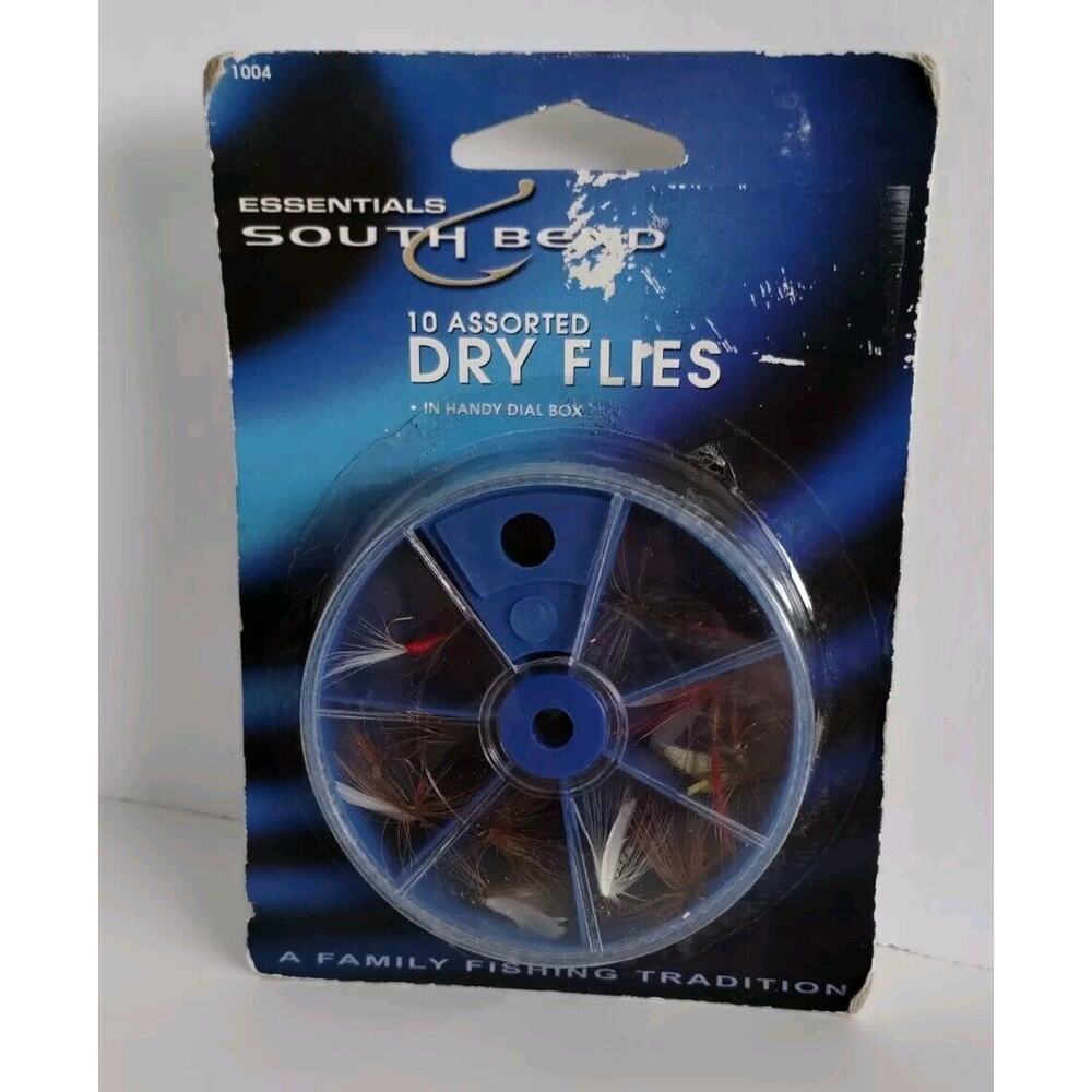 Vintage South Bend 10 Assorted Dry Flies In Handy Dial Box - New Old Stock